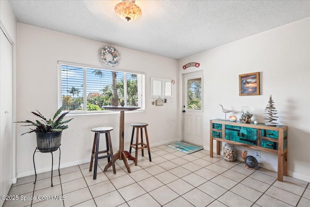 1700 Atlantic St Unit 12, Melbourne Beach, FL 32951 - dining area with a textured ceiling, baseboards, and light tile patterned floors