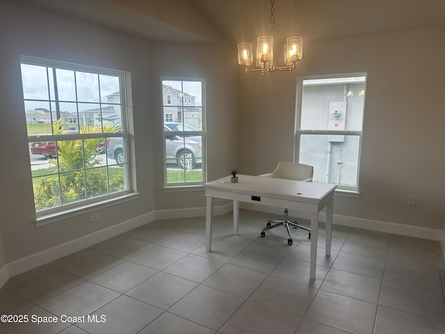 1136 Kylar Dr, Palm Bay, FL 32907 - office space with light tile patterned flooring, an inviting chandelier, and baseboards