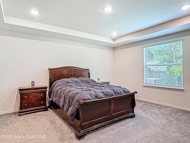 1314 Victory Palm Dr, Edgewater, FL 32132 - bedroom with a raised ceiling, light colored carpet, and recessed lighting