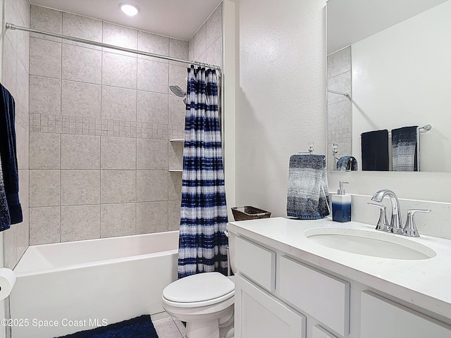 1314 Victory Palm Dr, Edgewater, FL 32132 - bathroom featuring toilet, vanity, shower / bath combination with curtain, and tile patterned flooring