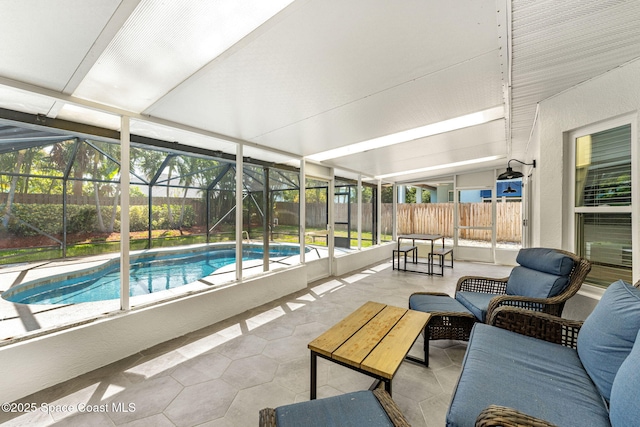 6765 Angeles Rd, Melbourne Beach, FL 32951 - swimming pool featuring a patio and glass enclosure