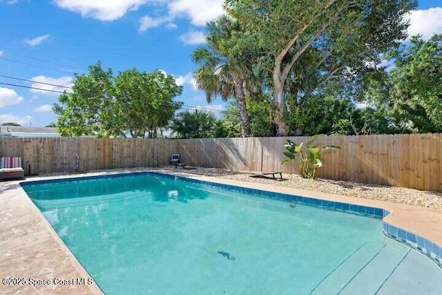view of swimming pool with a fenced backyard and a fenced in pool