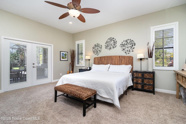 897 Yellow Wood Ct SE, Palm Bay, FL 32909 - carpeted bedroom with baseboards, ceiling fan, recessed lighting, french doors, and access to outside
