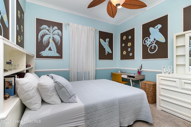 897 Yellow Wood Ct SE, Palm Bay, FL 32909 - carpeted bedroom with ornamental molding and a ceiling fan