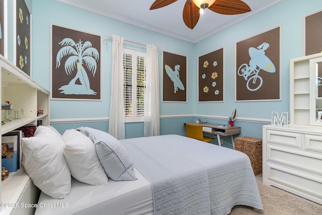 897 Yellow Wood Ct SE, Palm Bay, FL 32909 - carpeted bedroom featuring ornamental molding and ceiling fan