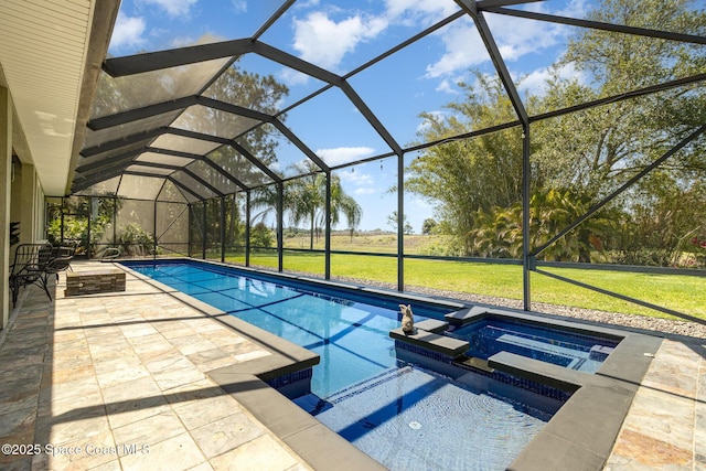 897 Yellow Wood Ct SE, Palm Bay, FL 32909 - view of pool featuring a yard, a pool with connected hot tub, a patio, and a lanai