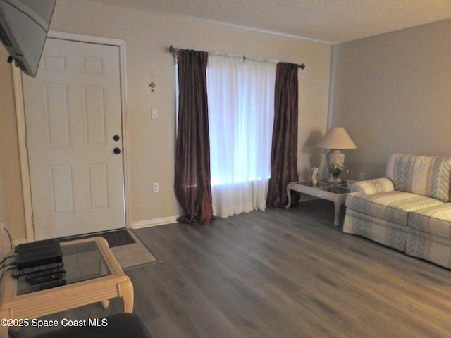 living room with baseboards and wood finished floors