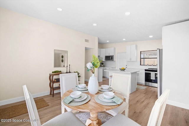 1800 Elmwood Dr, Melbourne, FL 32935 - dining space with visible vents, baseboards, and light wood-style flooring