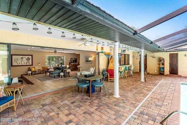 1475 S Oaks Dr, Merritt Island, FL 32952 - view of patio / terrace with outdoor dry bar, an outdoor living space, and a ceiling fan