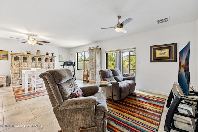 413 Catfish Pl, Cocoa, FL 32927 - living area featuring ceiling fan, visible vents, and light tile patterned floors