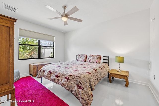 413 Catfish Pl, Cocoa, FL 32927 - bedroom featuring baseboards, a ceiling fan, concrete floors, and visible vents