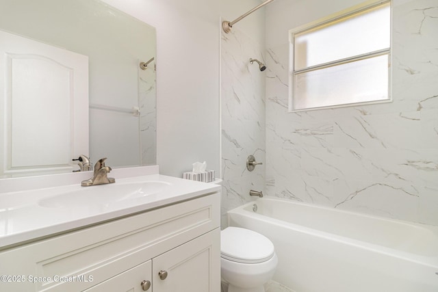 full bathroom with toilet, tub / shower combination, and vanity