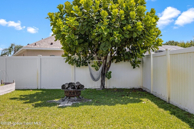 view of yard with a fenced backyard