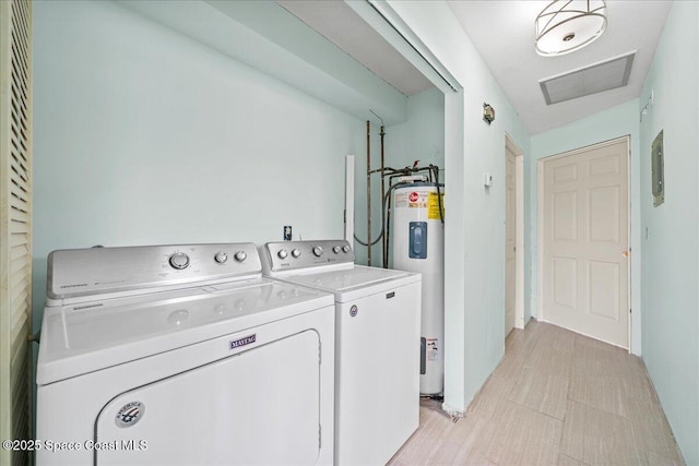 laundry room with separate washer and dryer, laundry area, electric panel, and electric water heater