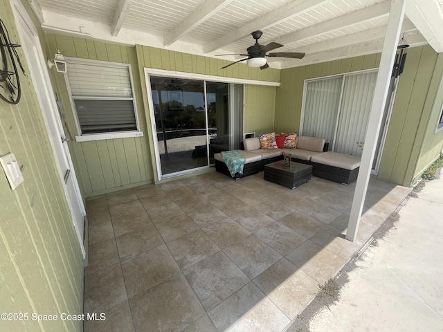 view of patio / terrace with ceiling fan and an outdoor hangout area