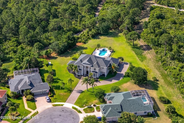 bird's eye view of a pool