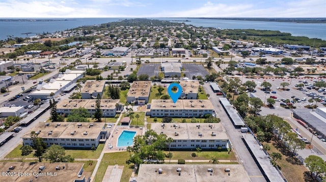 aerial view with a water view