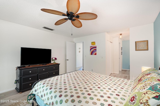 2245 Golf Isle Dr Unit 424, Melbourne, FL 32935 - bedroom featuring ceiling fan, baseboards, light wood-style floors, and visible vents