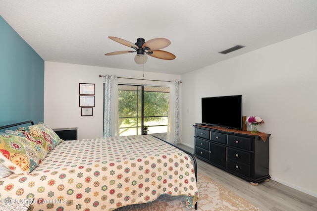 2245 Golf Isle Dr Unit 424, Melbourne, FL 32935 - bedroom with ceiling fan, light wood-style flooring, baseboards, access to exterior, and visible vents