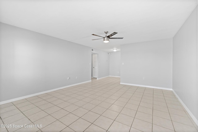 spare room with visible vents, baseboards, and ceiling fan