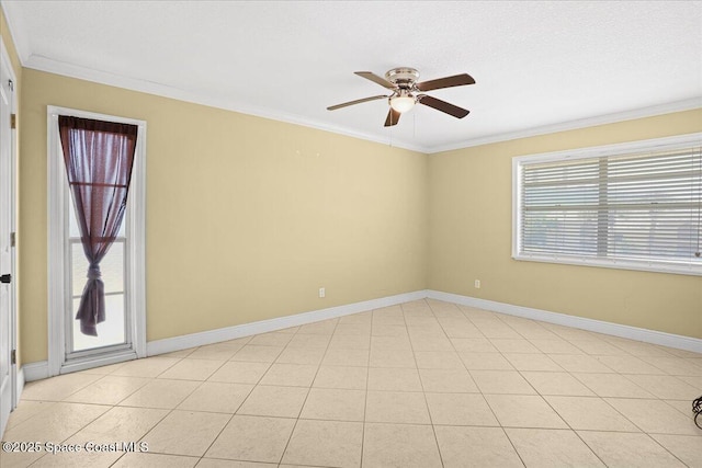 1845 Robalo Dr Unit 201D, Vero Beach, FL 32960 - empty room featuring baseboards, a ceiling fan, and crown molding