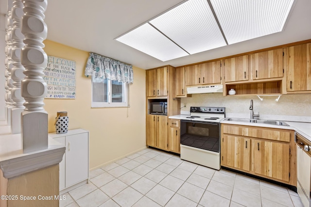 3150 N Harbor City Blvd Unit 341, Melbourne, FL 32935 - kitchen featuring black microwave, a sink, light countertops, electric stove, and under cabinet range hood