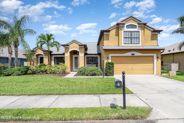1472 Bent Palm Dr, Merritt Island, FL 32952 - traditional home with stucco siding, a garage, and driveway