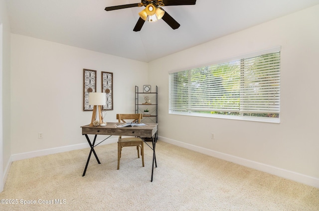 3196 Quint Dr, Melbourne, FL 32940 - carpeted home office with baseboards and a ceiling fan