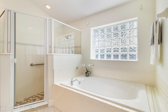 3196 Quint Dr, Melbourne, FL 32940 - full bathroom featuring healthy amount of natural light, a bath, a shower stall, recessed lighting, and tile patterned floors