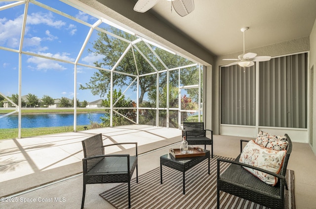 3196 Quint Dr, Melbourne, FL 32940 - view of patio featuring ceiling fan, a water view, a pool, and outdoor lounge area