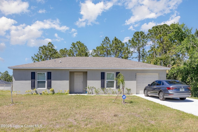 151 Titan Rd SE, Palm Bay, FL 32909 - ranch-style house featuring stucco siding, an attached garage, driveway, and a front yard