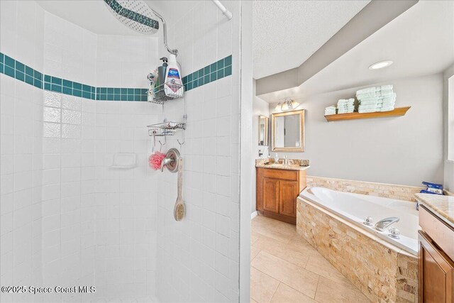 6280 Golfview Ave, Cocoa, FL 32927 - full bathroom featuring tile patterned flooring, a tile shower, a garden tub, and vanity