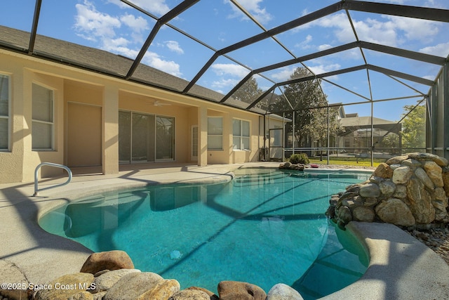 5334 Creekwood Dr, Melbourne, FL 32940 - pool featuring a patio area, a lanai, and a ceiling fan
