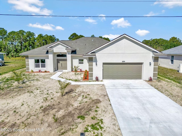 2742 Fling Ave SE, Palm Bay, FL 32909 - single story home with an attached garage, a shingled roof, concrete driveway, and stucco siding