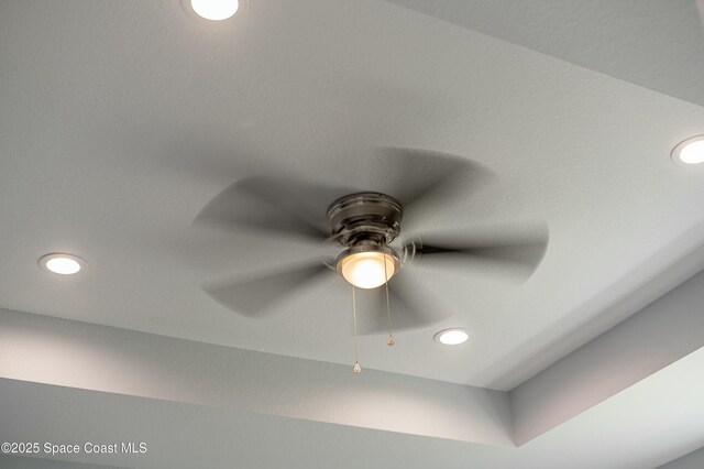 details featuring ceiling fan and recessed lighting