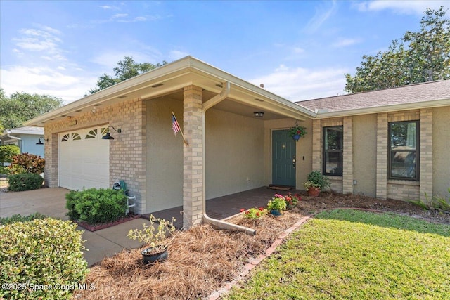 2873 Sanders Ct, Melbourne, FL 32935 - ranch-style home with a garage, driveway, a shingled roof, a front yard, and brick siding