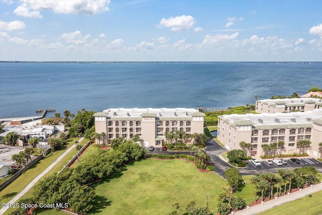 aerial view featuring a water view