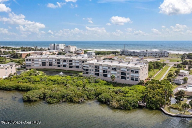 aerial view featuring a water view