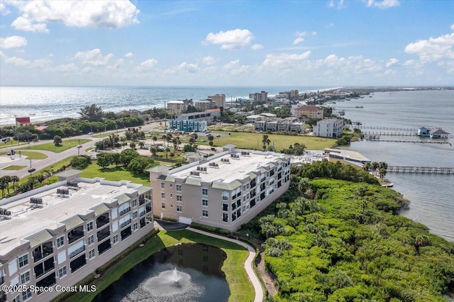 aerial view with a water view