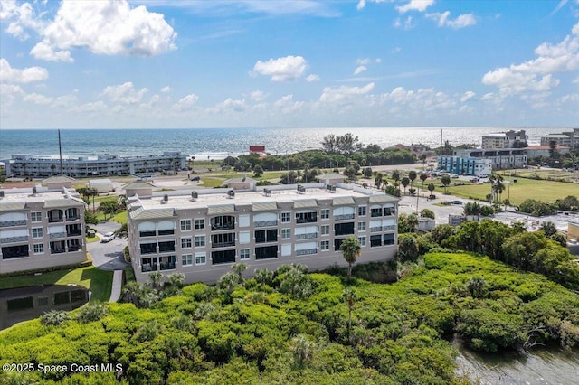 aerial view featuring a water view