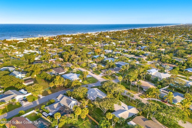 aerial view featuring a residential view and a water view
