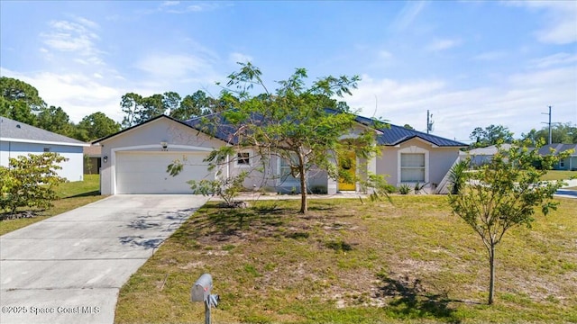 194 Saybrook Rd SW, Palm Bay, FL 32908 - ranch-style home with a garage, driveway, a front lawn, and stucco siding