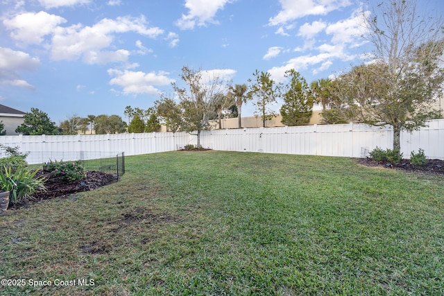 view of yard with a fenced backyard