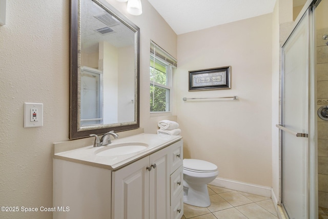 1501 Oranole Rd, Maitland, FL 32751 - bathroom featuring a shower stall, vanity, toilet, and tile patterned floors