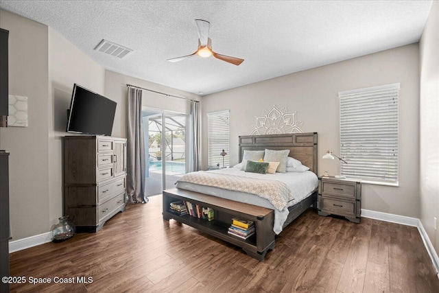 6910 Hundred Acre Dr, Cocoa, FL 32927 - bedroom with access to outside, baseboards, visible vents, and dark wood-type flooring