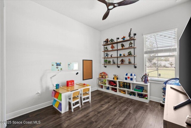 6910 Hundred Acre Dr, Cocoa, FL 32927 - playroom featuring a ceiling fan, baseboards, and wood finished floors