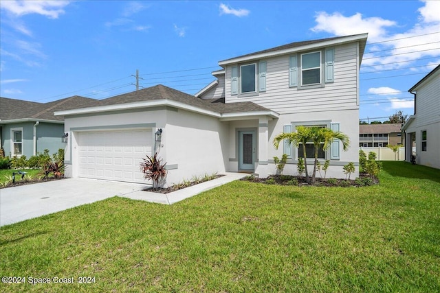 912 Covington Ct, Rockledge, FL 32955 - traditional-style house with a garage, driveway, a front yard, and stucco siding