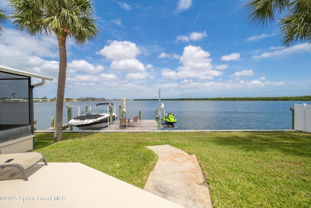 630 Paula Ave, Merritt Island, FL 32953 - dock area with a yard and a water view