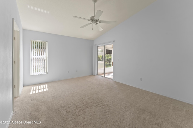1773 Sun Gazer Dr, Rockledge, FL 32955 - unfurnished room featuring lofted ceiling, baseboards, carpet, and ceiling fan