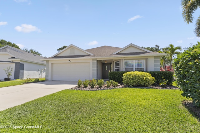 1773 Sun Gazer Dr, Rockledge, FL 32955 - single story home featuring a garage, stucco siding, a front lawn, and concrete driveway